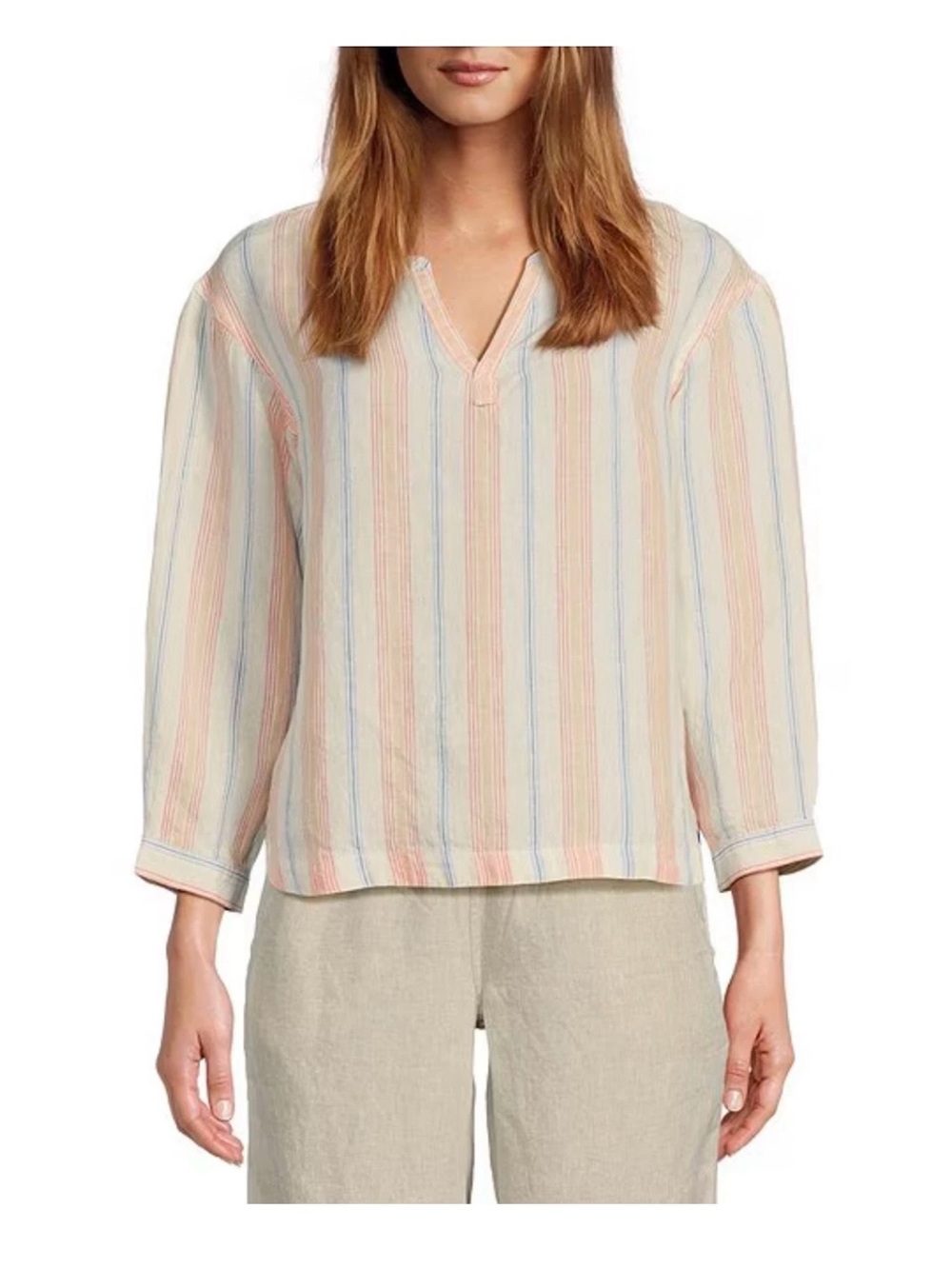 L.L. Bean Cream Tunic with Pastel Multicolor Stripes